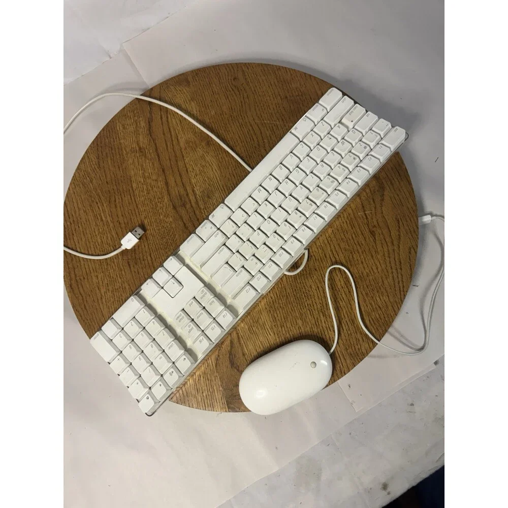 Vintage Apple A1048 Wired USB Keyboard A1152 Mighty Mouse White Mac Combo